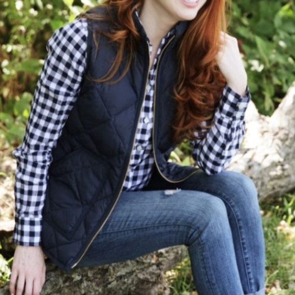 JCrew quilted puffer mercantile vest full zip front pockets navy blue M - Picture 5 of 11
